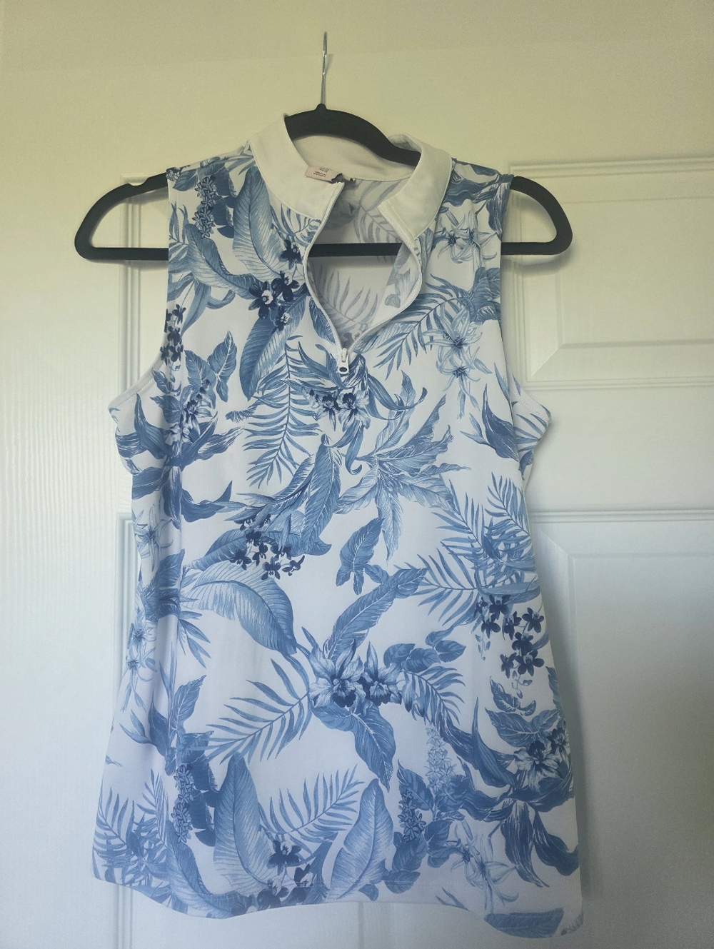 Tommy Bahama Sleeveless Blue Floral Polo Top with White Collar